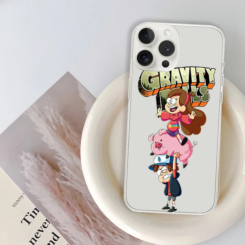 MINISO Cartoon G-Gravity Falls Phone Case for iPhone 12 11 13 14 15 16 Max Pro Plus Transparent Soft Shell