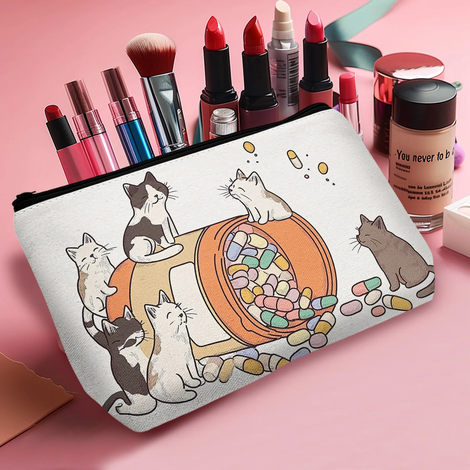 1 Pc Cute Cat Mental Health Makeup Bag Cosmetic Bagtravel Medical Staff Psychologist Therapist Counselor Self Lovers