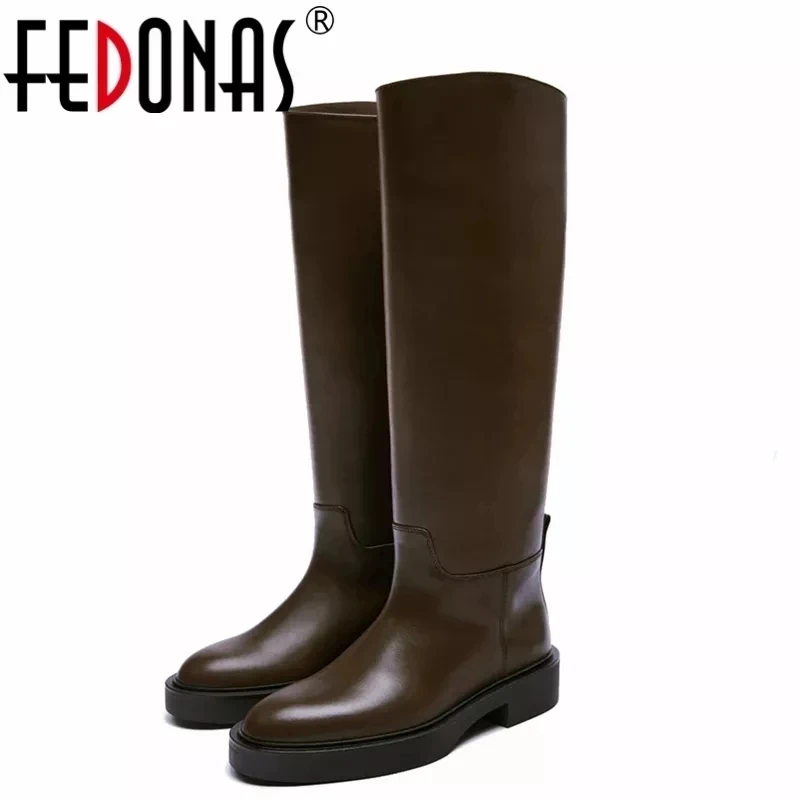 FEDONAS 2024 Ins Genuine Leather Knee High Boots For Women Thick Heeled Autumn Winter Warm Shoes Woman High Motorcycle Boots