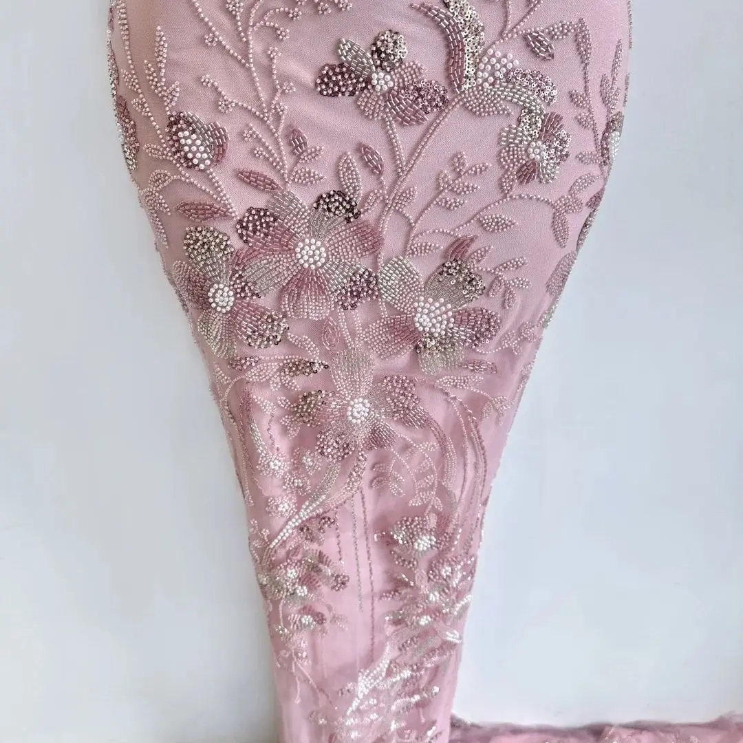 

Africa Nigerian Beaded French Mesh Lace With Sequins High Quality 2025 Embroidery Lace Sequins Lace For Wedding Dresses Women4