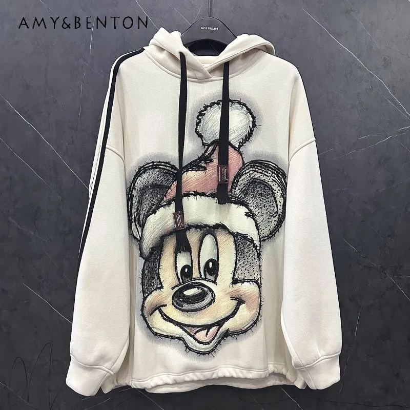 

Autumn Winter Popular Heavy Industry Cartoon Christmas Fleece Hooded Sweatshirt Women's Loose Sweet Cute Age-reducing Top Hoodie