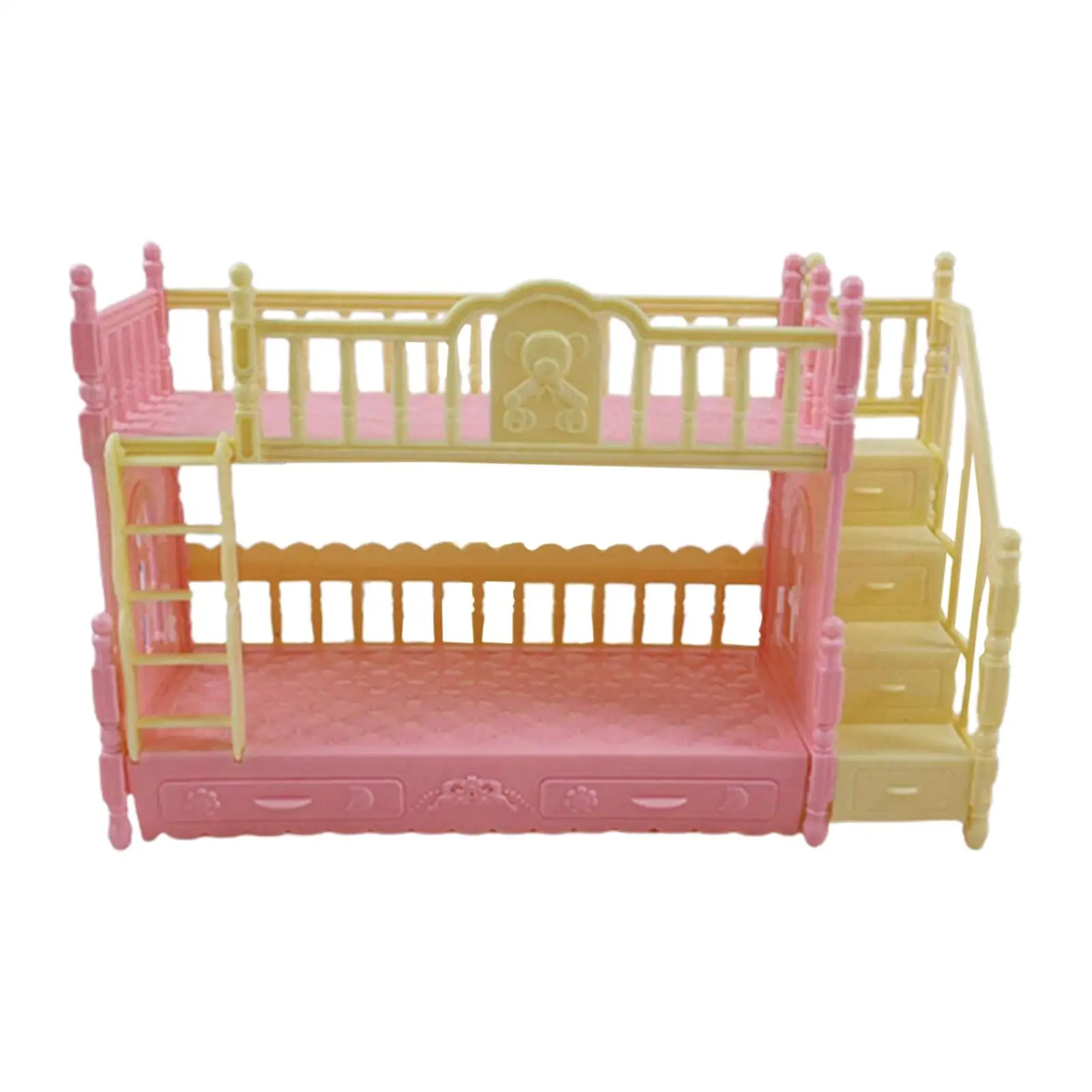 سرير بطابقين مصغر لبيت الدمى البلاستيكي مع سلم DIY بيت الدمية ديكور غرفة النوم ملحق ديكور أثاث مصغر