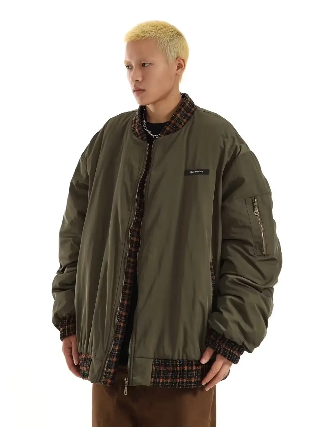 Jaket Pria Motif Kotak-kotak Amerika Retro Warna Blo Long Sve Longgar Ukuran Besar Haome Pakaian Luar Trendi Musim Gugur