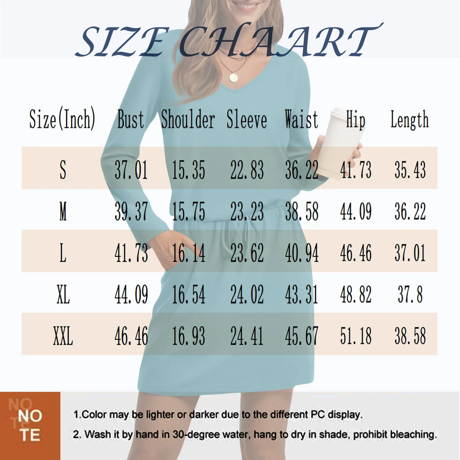 فستان نسائي بسيط برقبة على شكل حرف V وأكمام طويلة برباط مع جيوب بلون سادة فستان فضفاض غير رسمي #6