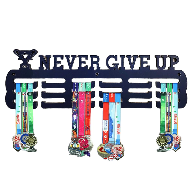 Never Give Up Medal Holder Sport Medal Hanger Medal Rack Display Acrylic Wall Mounted Medal Rack For Sports Events