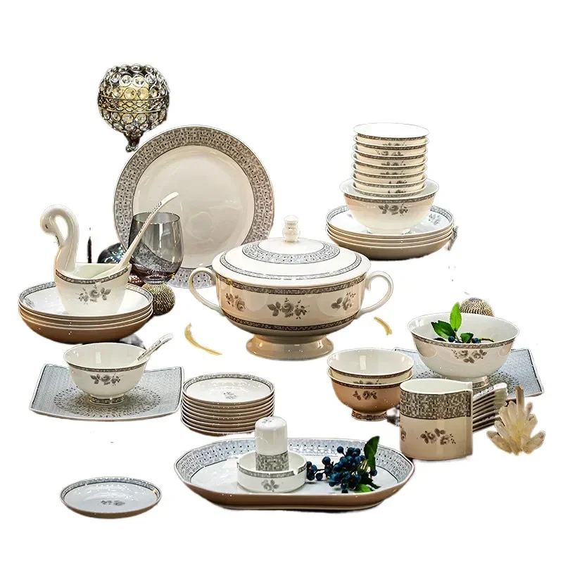 Bone China Tableware Set Nordic Light Luxury Dishes and Bowls Household High End Housewarming Gift