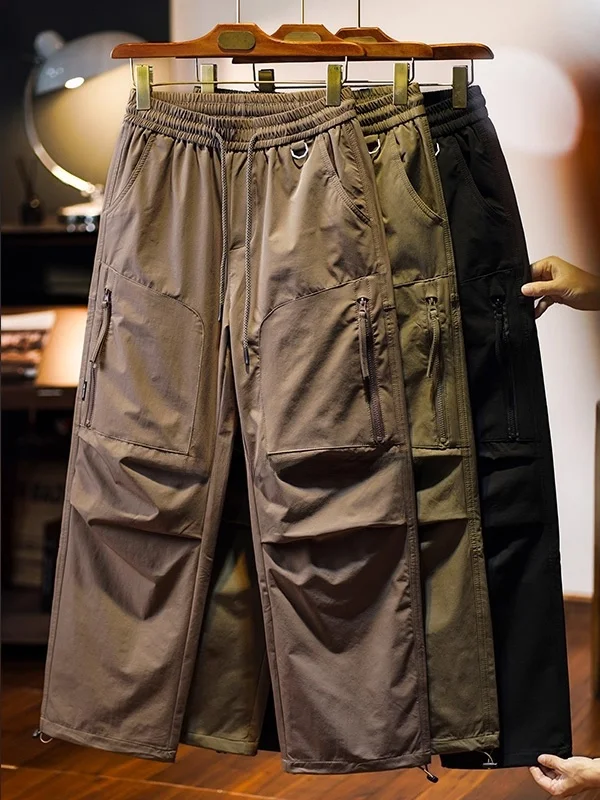 

Men's Summer Qui Dry Straight Leg Workwear Trousers Multi ket Casual Pants Loose Fit Versatile Cargo orts