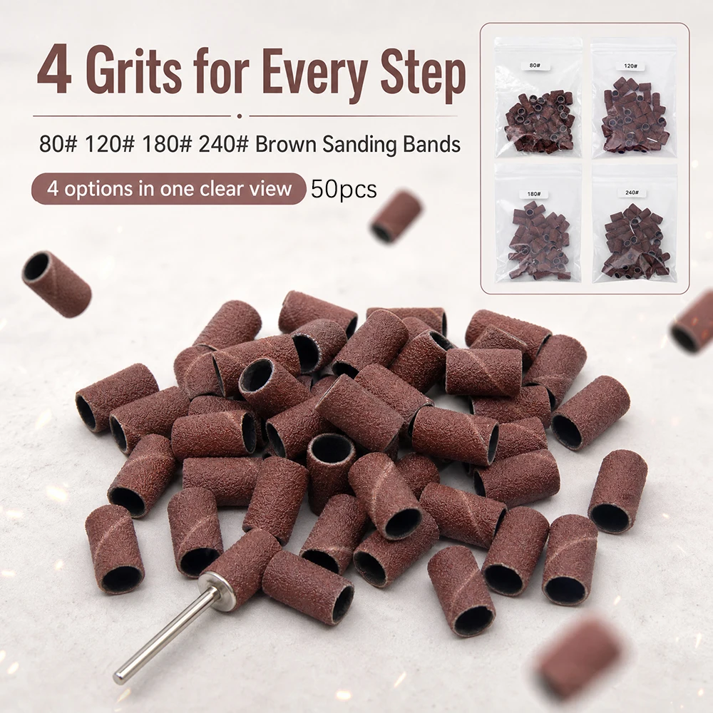 50Pcs Sanding Bands With 1Pcs Metal Shaft Set Nail Drill Bits For Remove Nail Polish Gel Dead Skin Calluses Cutter Drill Bit ﻿ view 2