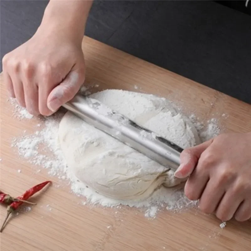 1Pc Stainless Steel Rolling Pin Kitchen Utensils Dough Roller Bake Pizza Noodles Cookie Dumplings Making Non-stick Baking Tool