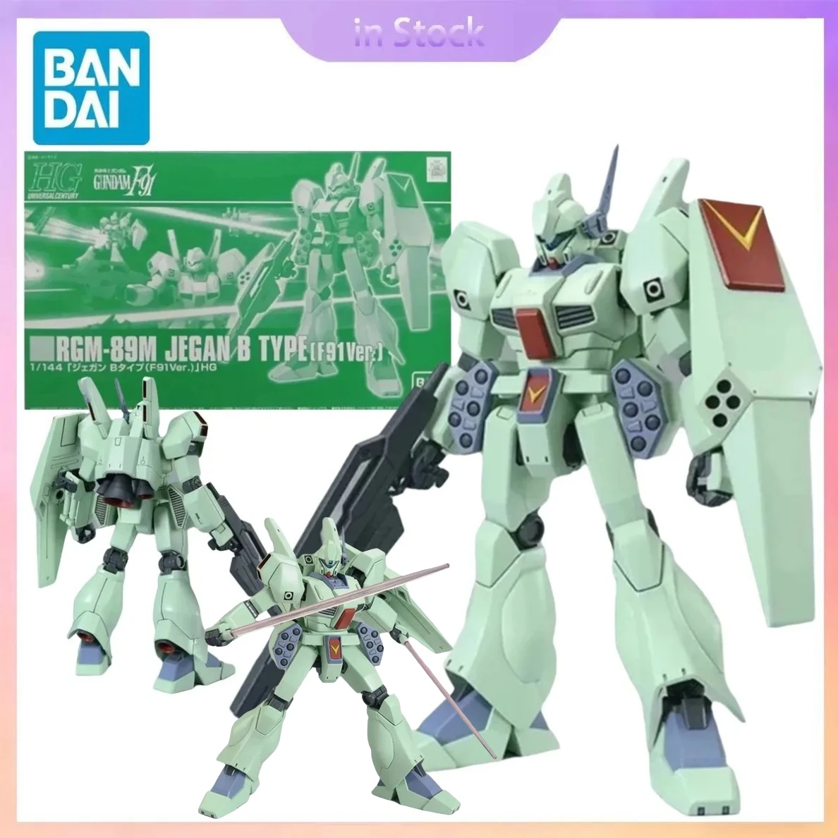 

In Stock Original Bandai Genuine HG 1/144 RGM-89M Jegan B Type F91 Ver Gundam Anime Collection Action Figure Model Kits Gifts