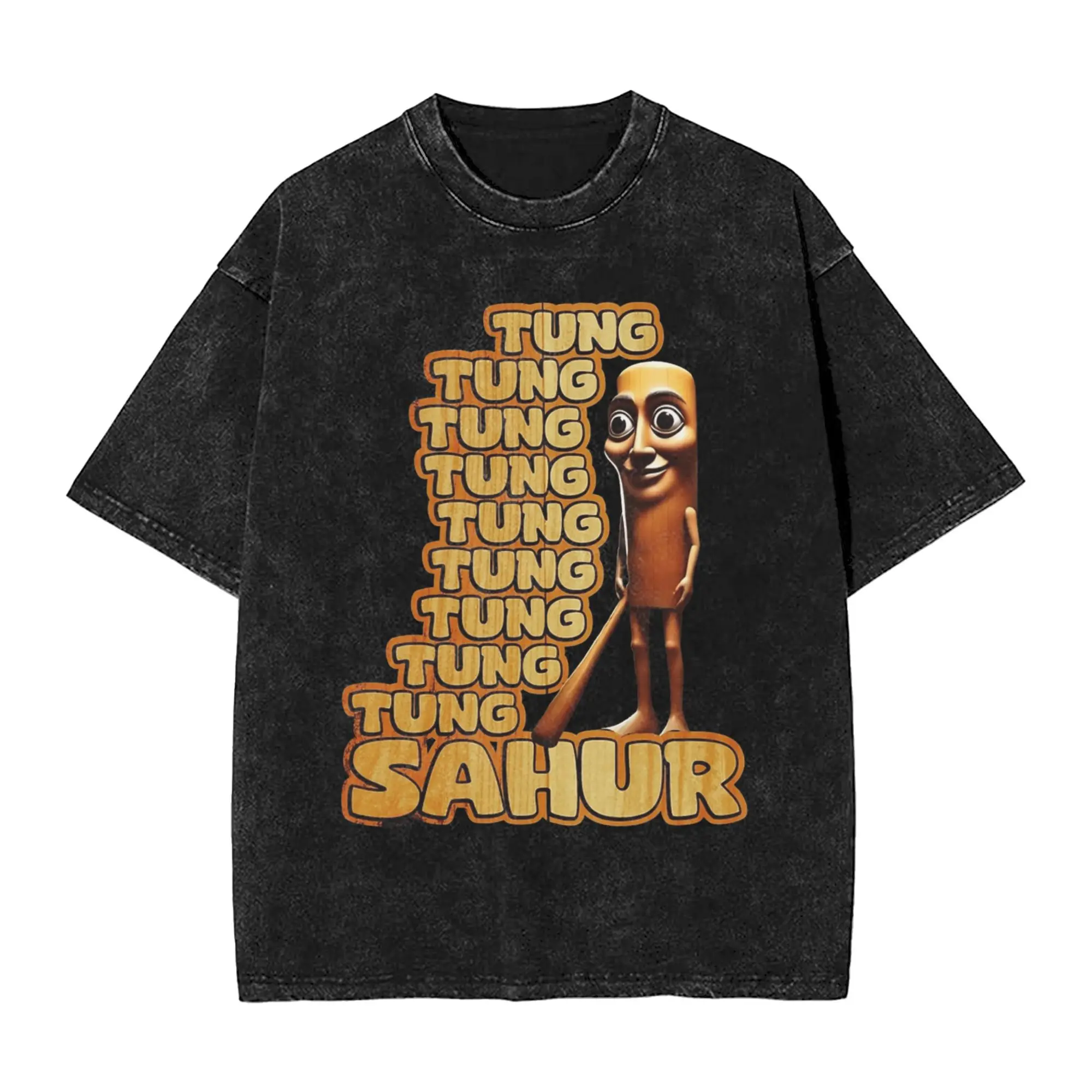 

Funny Tung Tung Tung Sahur Men's T Shirt Washed Awesome Tees Short Sleeve O Neck T-Shirt Cotton Plus Size Tops