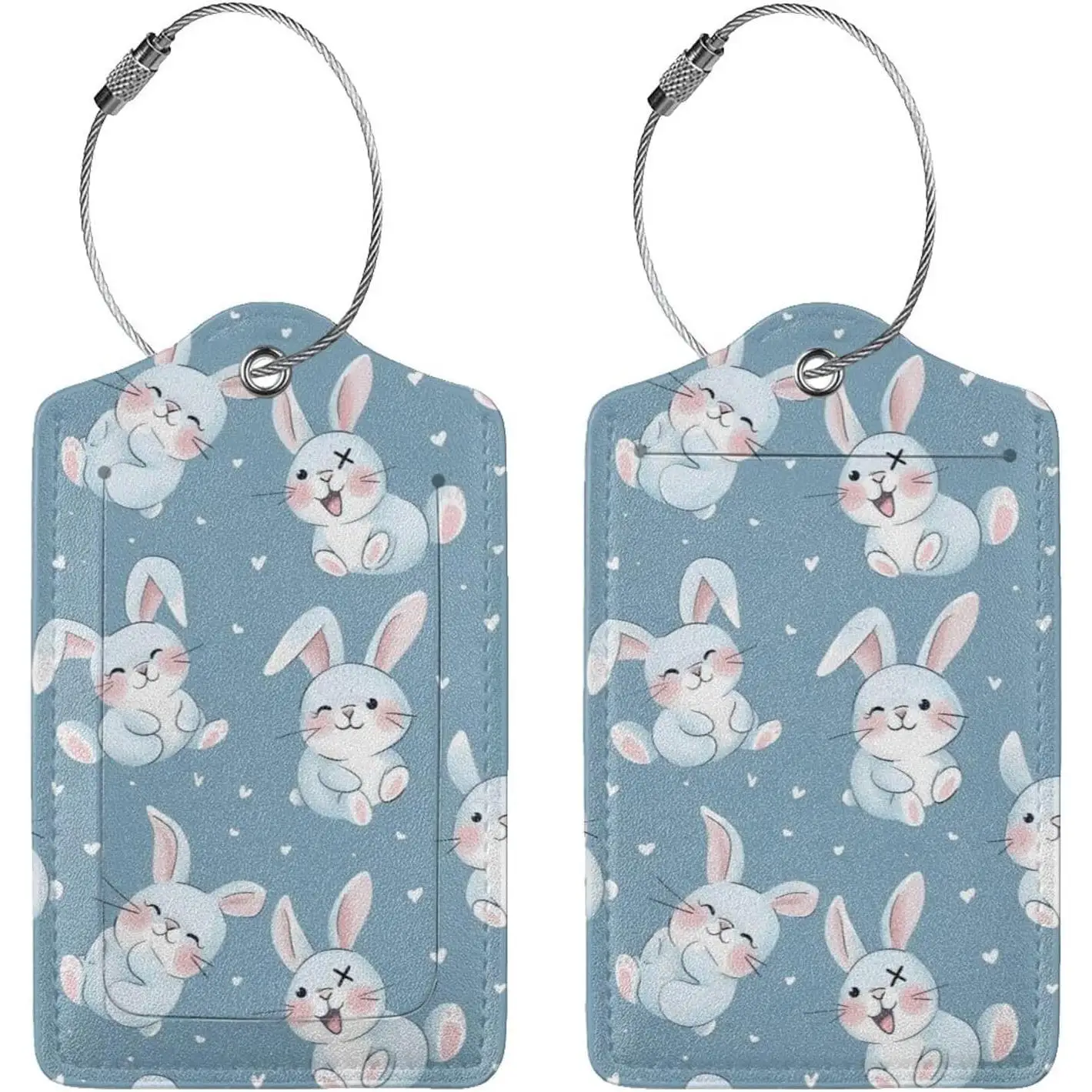 

2 Pack Cute Cartoon Bunny Rabbit Luggage Tags for Suitcases Leather Baggage Tag with Loop Funny Cool Name Id Card Cover Travel