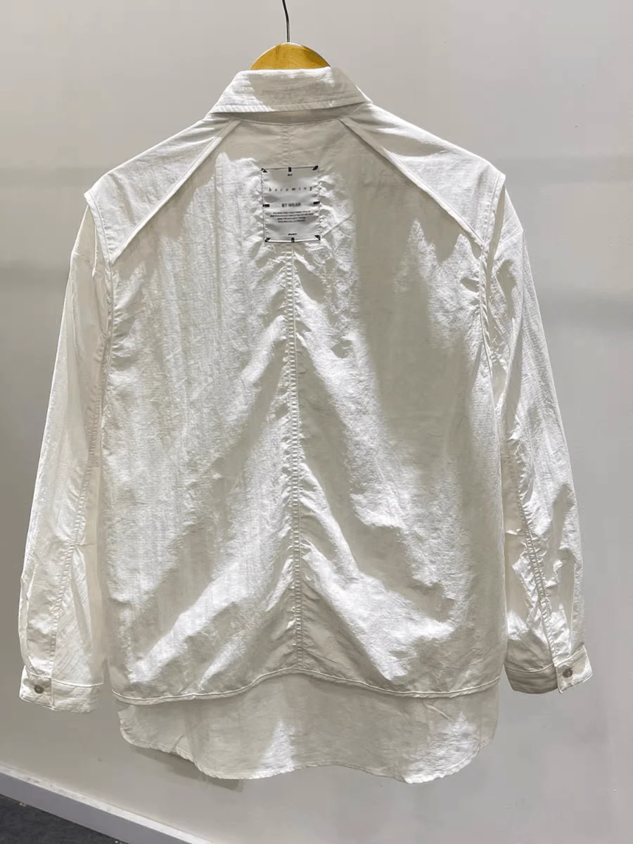 قميص رجالي فضفاض بأكمام طويلة على الطراز الأوروبي، ياقة بيضاء، تصميم عصري صيفي بحافة مستديرة، مصنوع من نسيج البوليستر #2