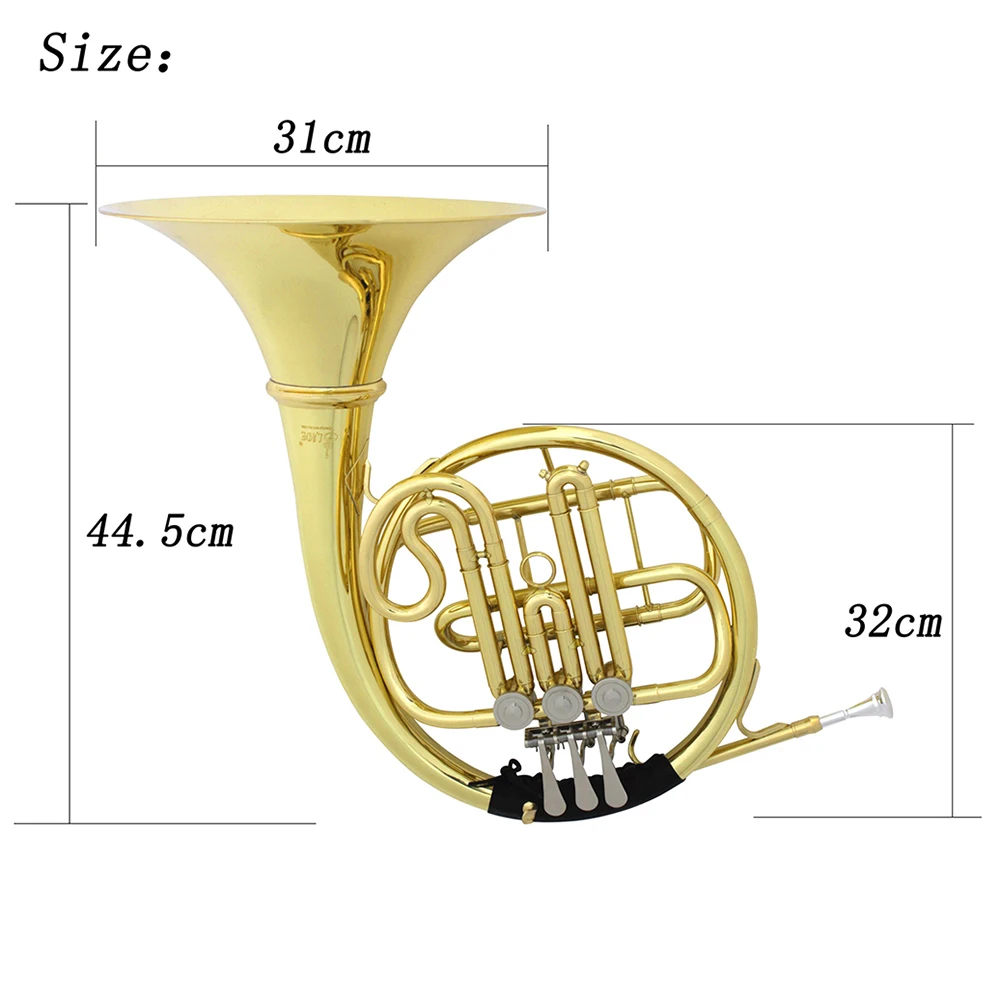 3 Keys F/Bb French Horn Brass Instrument Golden Split French Horn with Box & Brush Musical Instrument Accessories