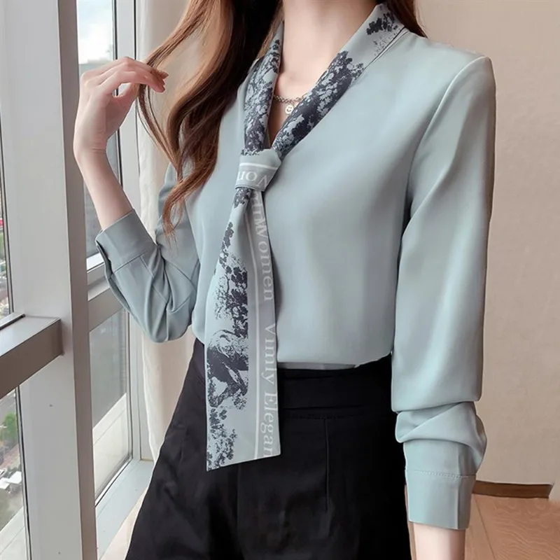 2024 Spring and Autumn New Elegant Women\'s Chiffon Shirt Fashion Long Sleeve Shirt Women\'s Inner Base Shirt Loose Blouse