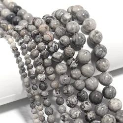 Factory Price Natural Stone Gray Picasso Map Jaspers Round Beads 16