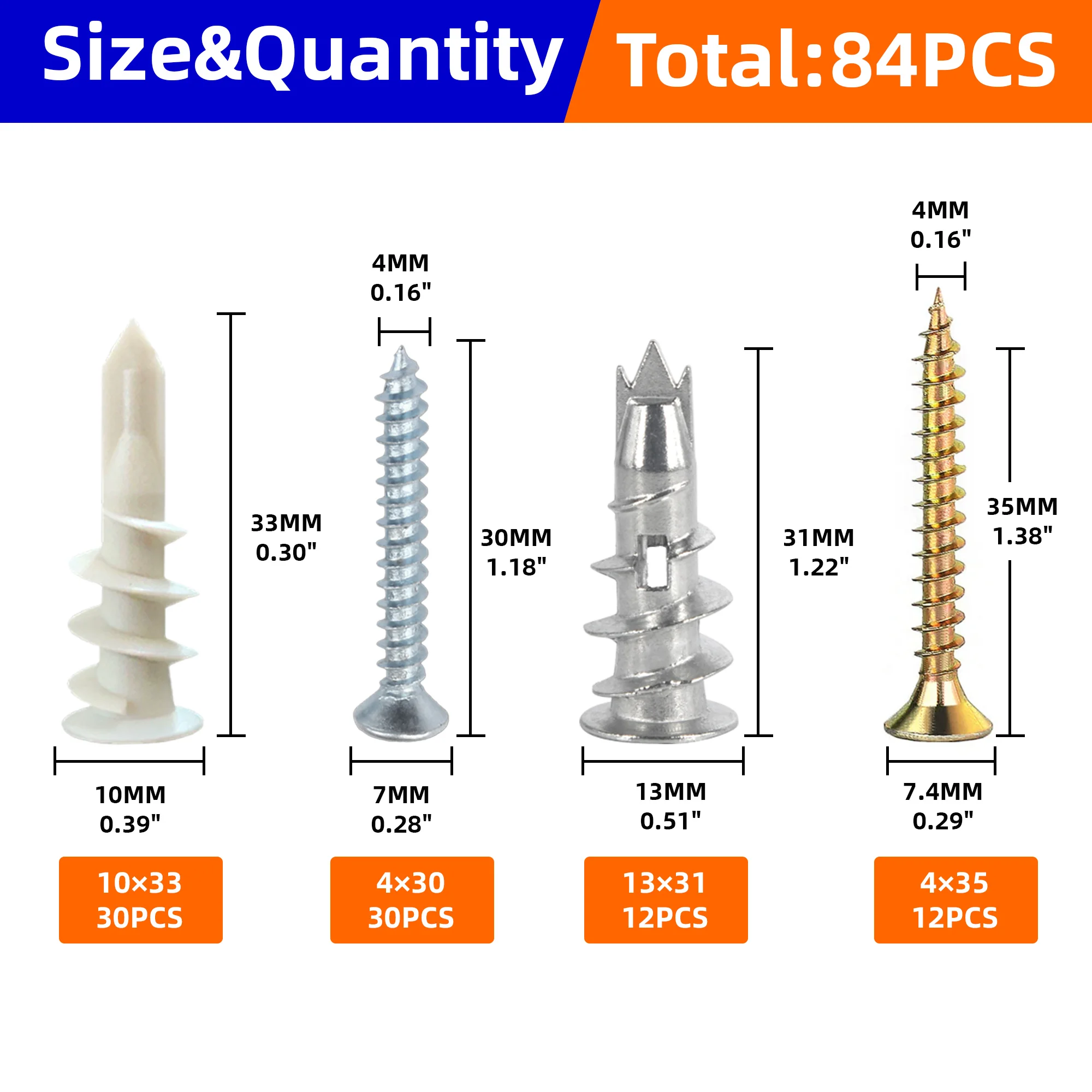 84PCS Two styles of Practical Expansion Screws Assortment Kit  Fastening Tools Repair Accessories Threaded Insert Safe