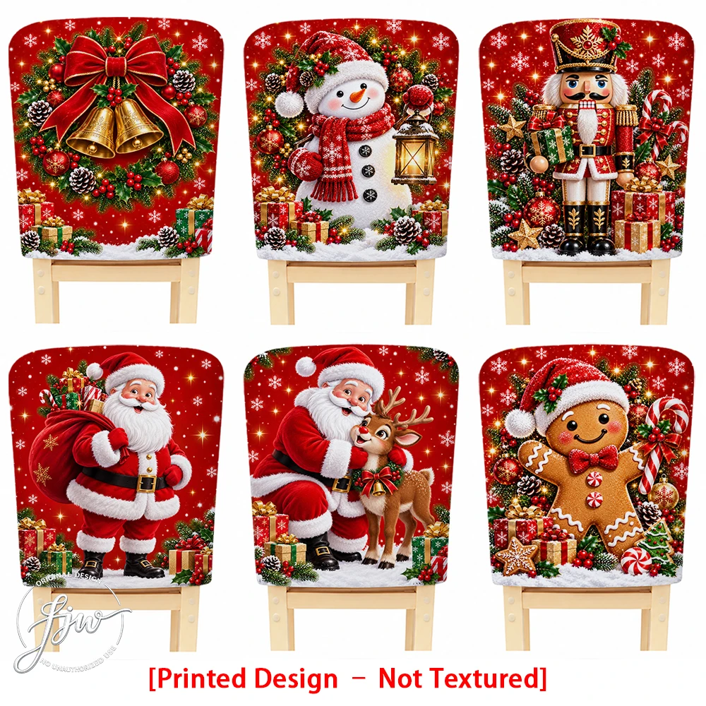 2/4/6pc Christmas Chair Back Covers Xmas Themed Dining Chair Slipcovers for Holiday Party Home Decor