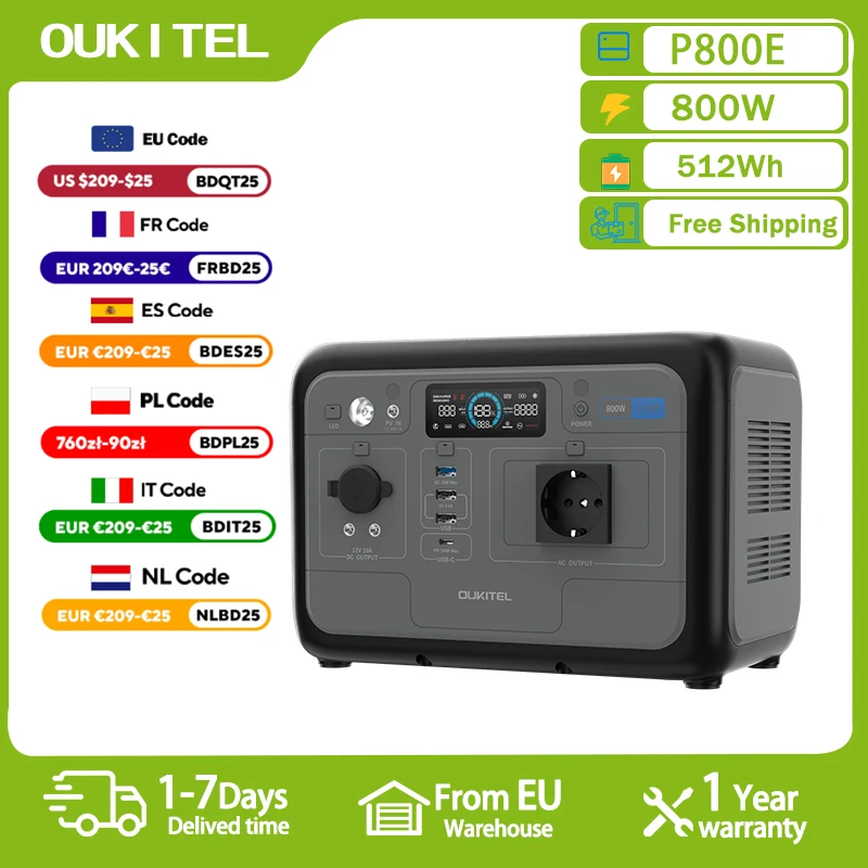 OUKITEL P800E PLUS centrale électrique Portable 800W générateur solaire 512Wh Lifepo4 batterie maison sauvegarde Camping en plein air puissance Mobile