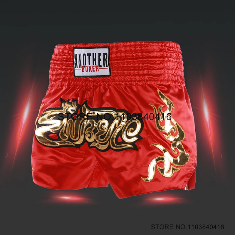 

Muay Thai Shorts Red Thailand Boxing Pants Men Women Kids Satin MMA Martial Arts Boxing Clothes Gym Cage Fight Kickboxing Shorts