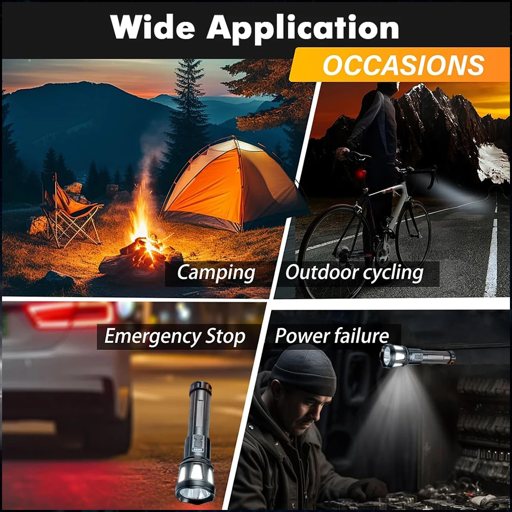 Senter LED Daya Tinggi 8 Mode Pencahayaan Baterai Bawaan USB Dapat Diisi Ulang Cahaya Kuat Senter Taktis Luar Ruangan Berkemah Mendaki
