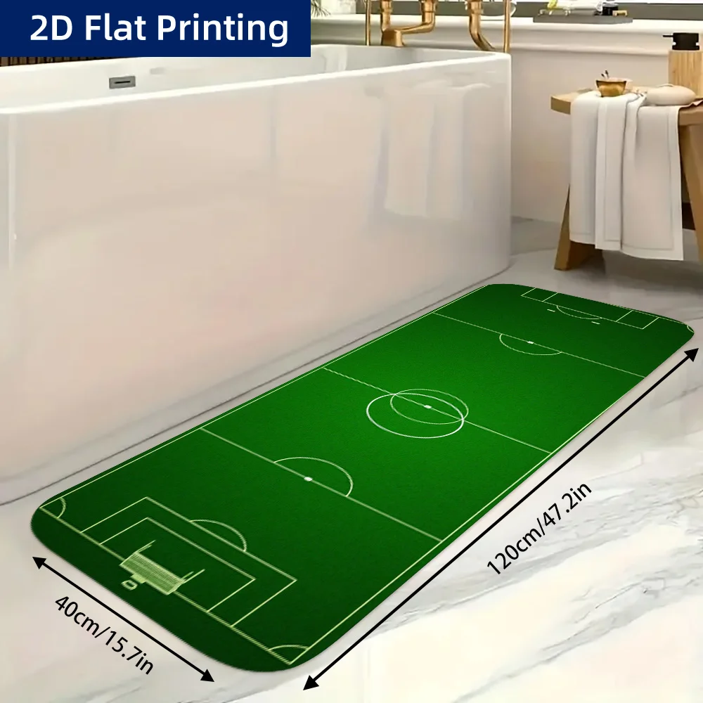 Simulated Green Soccer Field Complete Boundary Line Floor Runner Rug, washable mat for damp hallway entry daily home decor