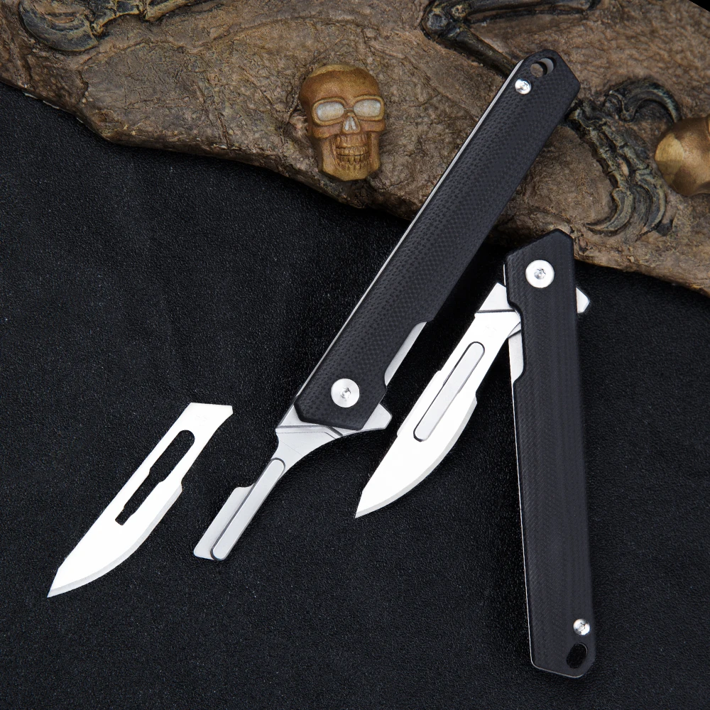 G10 Folding Knife Scalpel Outdoor Multi-function Cutting Tool Knife Blue Pocket Knife Bearing System