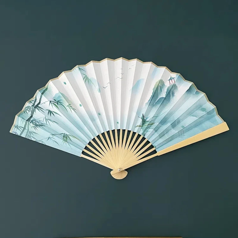 

Ancient Chinese Style Hanfu Fan Double-Sided Color Printing Portable Folding Hand Fan Bamboo Rib Classical Cheongsam Dance Fan