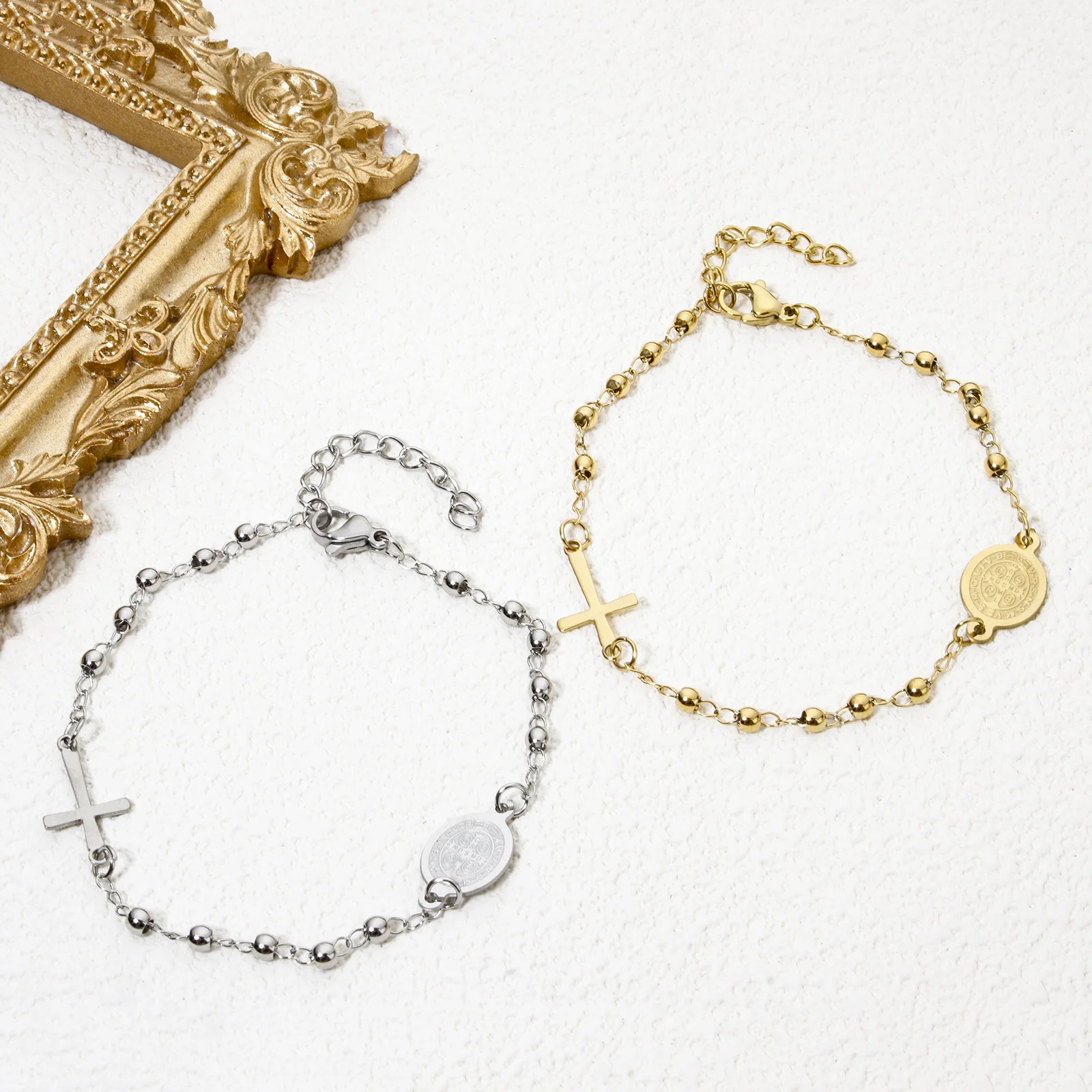 1 Piece 304 Stainless Steel Religious Curb Link Chain Bracelets Cross Virgin Mary For Men Women Jewelry Gift 18.5cm(7 2/8\