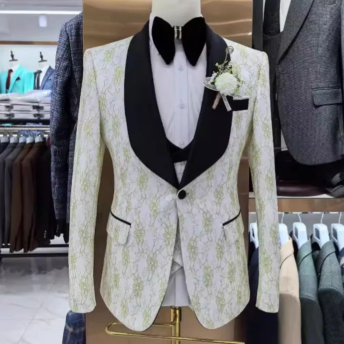 Setelan kerah Lapel pria, 3 potong jas mantel celana panjang/bisnis pengiring pengantin pria gaun pernikahan Blazer jaket celana rompi