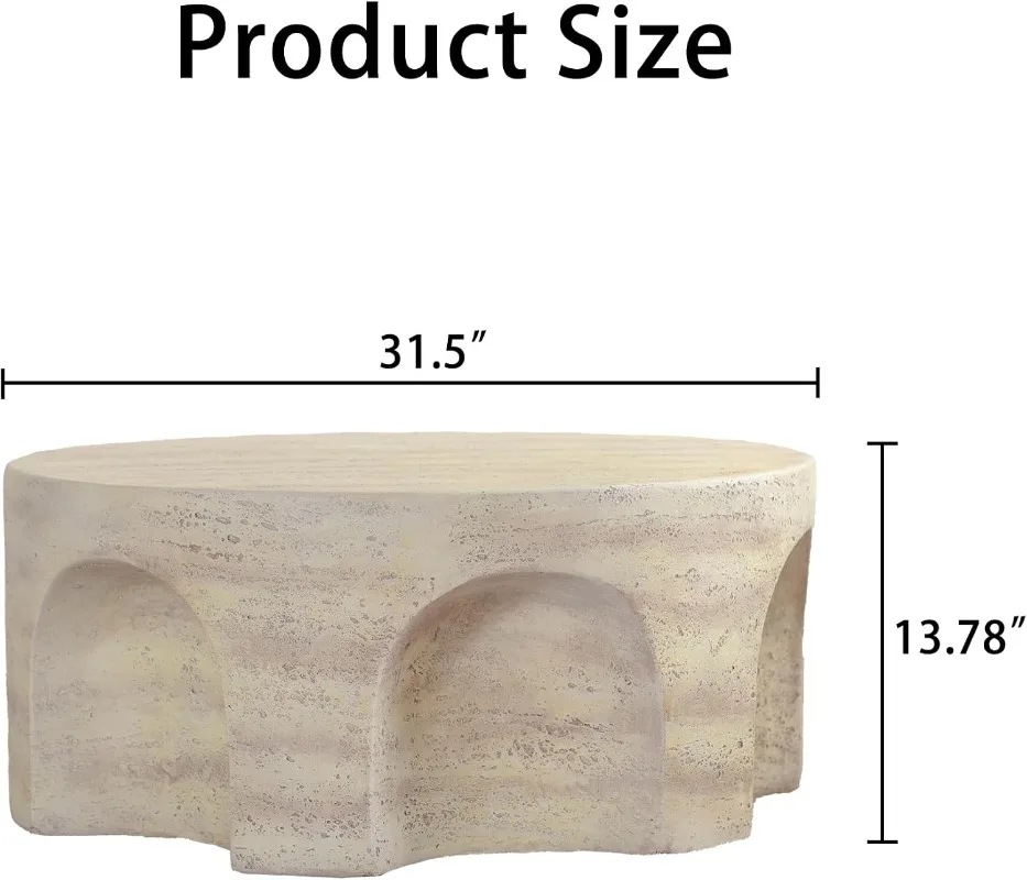 WILLIAMSPACE Round Coffee Table with Unique Arched Cutout Base, Modern Faux Stone Center Table Drum Coffee Tea Table