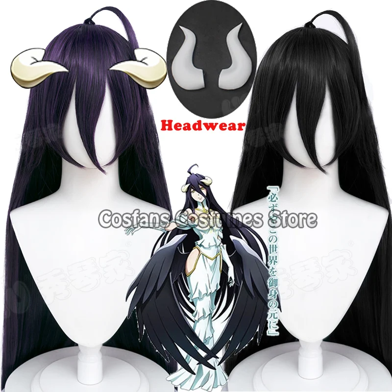 

Overlord Albedo Cosplay Wig Deep Purple Black Long Hair Albedo Overlord Cosplay Costume Women White Dress Halloween Accessories