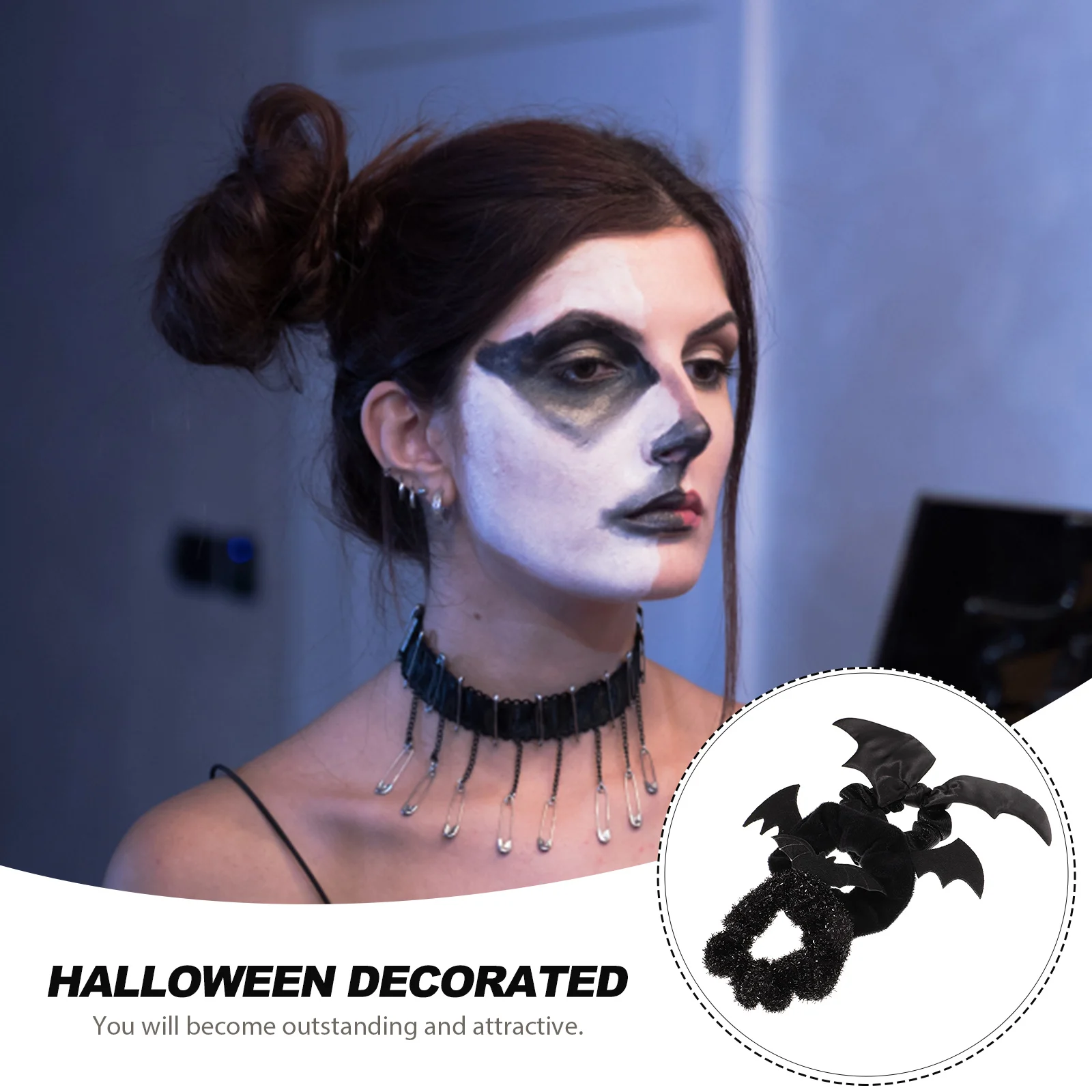 

3 Pcs Black Cat Hair Ties Halloween Women Girls Elastic Ponytail Holders Accessories Bat Hairb s Bulk Hair Scrunchies Styling