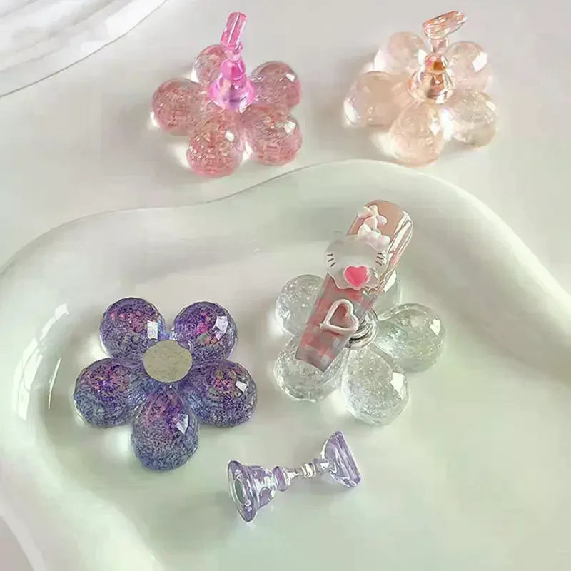 ชุดอุปกรณ์ฝึกทำเล็บปลอมพร้อมที่วางแม่เหล็กสำหรับติดเล็บปลอม  แบบมีกลิตเตอร์ ลายดอกไม้  วัสดุพลาสติก  อุปกรณ์ทำเล็บ