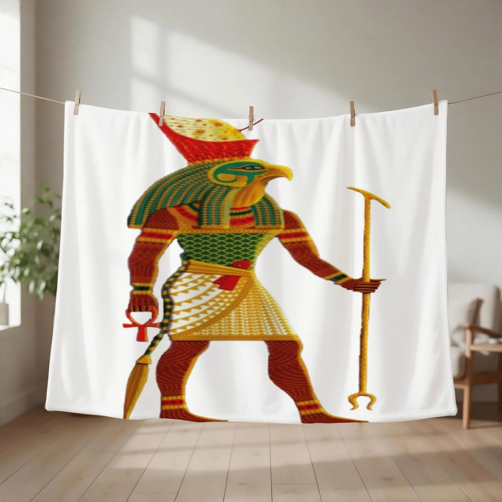 Horus wearing Upper and Lower Egypt Double crown Pschent Throw Blanket Weighted manga Decorative Sofas Luxury St Blankets