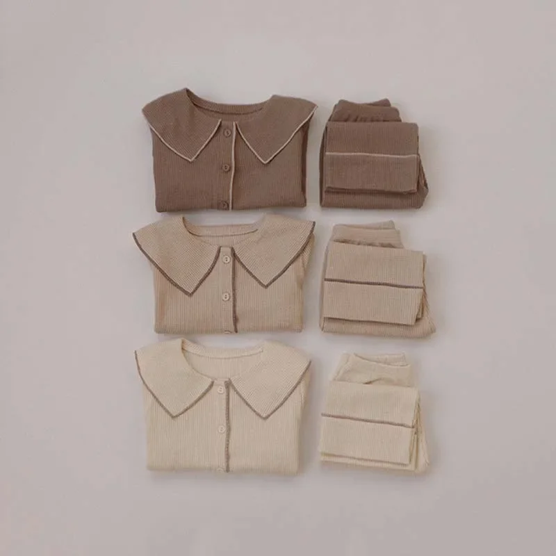 Autumn Baby's Sets Waffle Baby Girls Boys Clothes Set Pajamas Home Wear Children's Casual Long Sleeve Two Piece Set