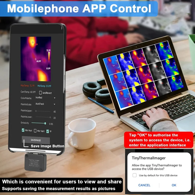 TIOP02 termocamera per telefono cellulare-20 ℃-1000 ℃ termocamera portatile con risoluzione 32X32 interfaccia C controllo APP