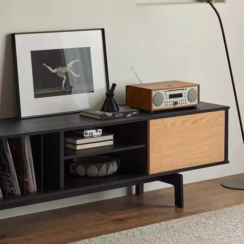 Solid wood vintage color blocking walnut black designer oak audio-visual baseboard