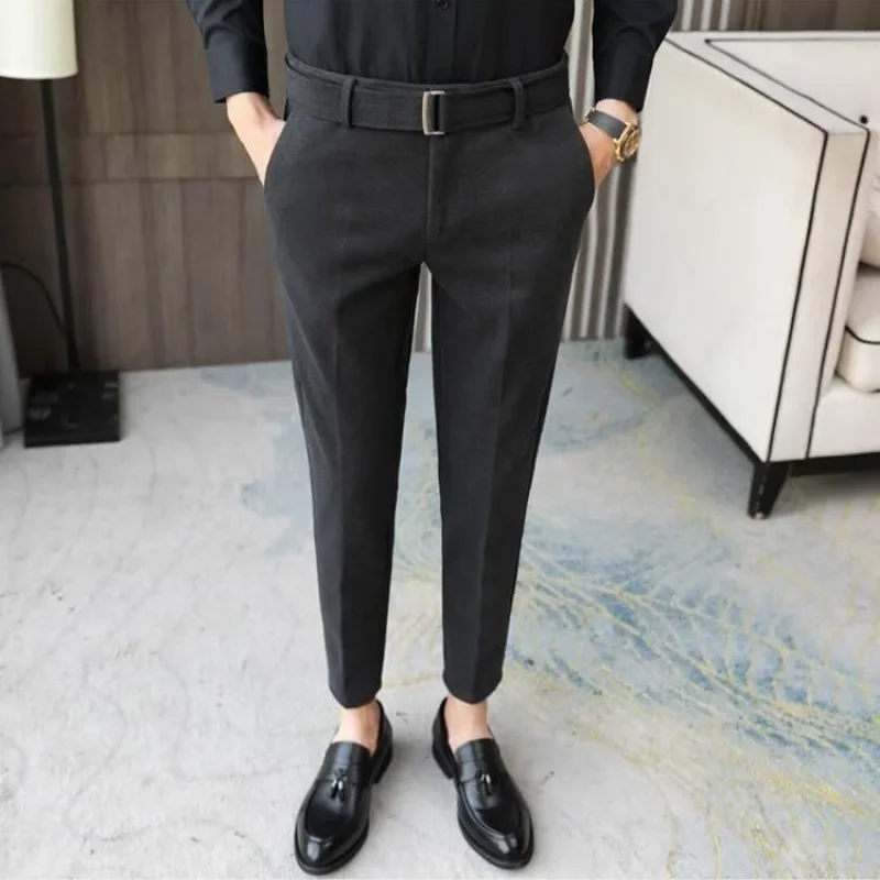 Khaki Tressed Man Suits Pants Draped Fluid Slim Fit Trousers for Men Suit Fashion Elegant Korean Style Clothes Spring Work Wear