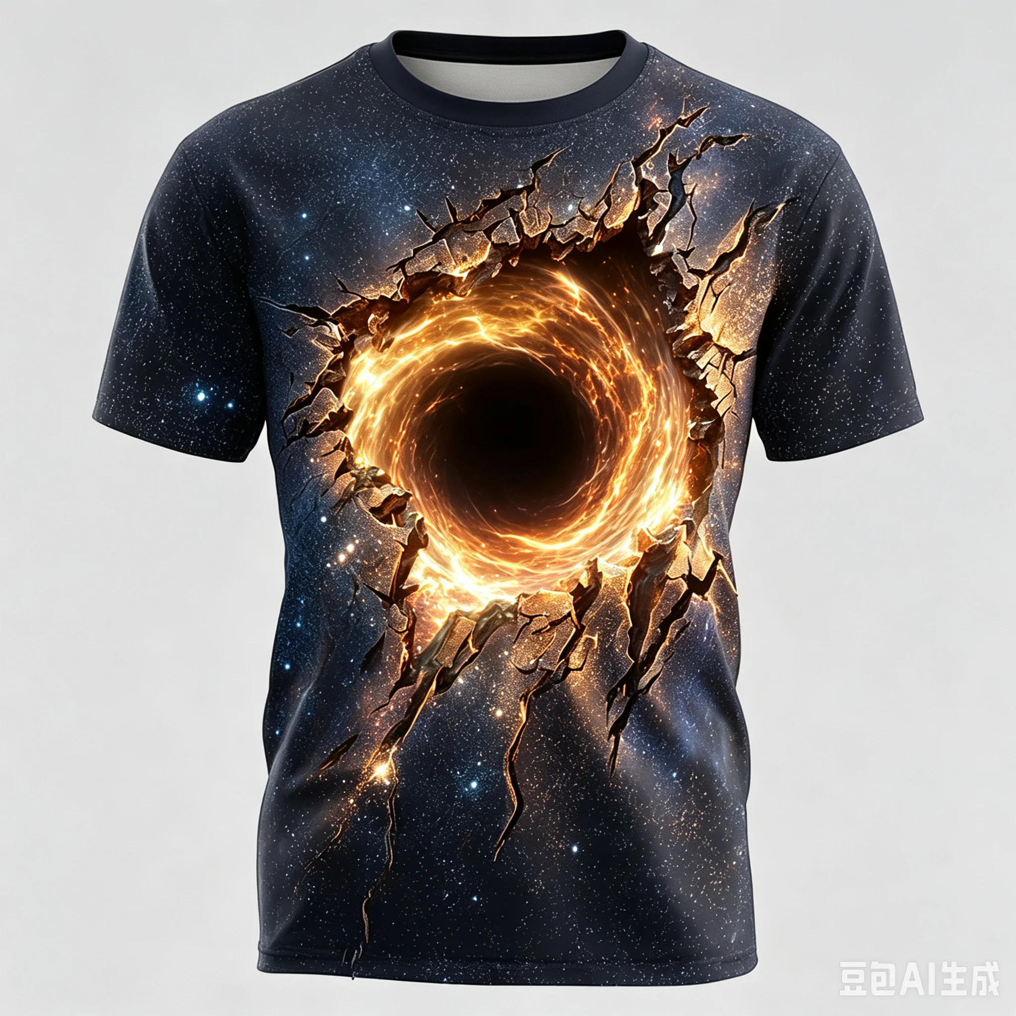 3D Cracked Space Black Hole All Over Print Men's T-Shirt, Galaxy Nebula Graphic Short Sleeve Cool Cosmic Universe Casual Top