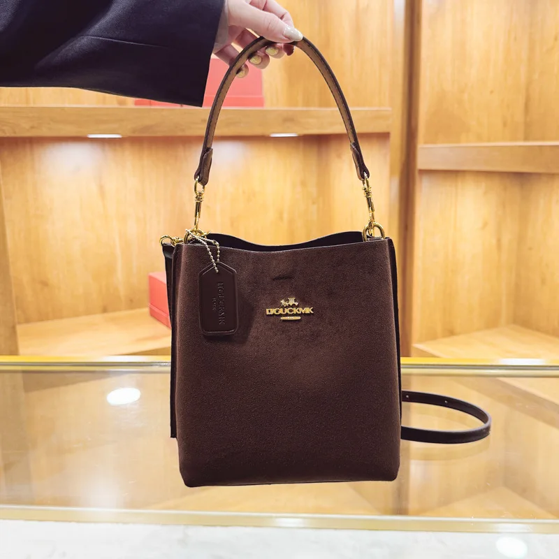 

Осенняя винтажная сумка-ведро 2025, женская замшевая сумка с верхней ручкой, просторная сумка через плечо, минималистичная сумка «день-ночь»
