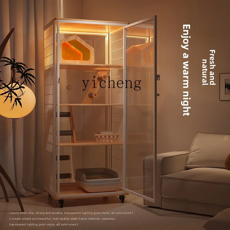 

X5-19 cat villa solid wood with toilet integrated does not occupy a household indoor luxury wind nest cat house