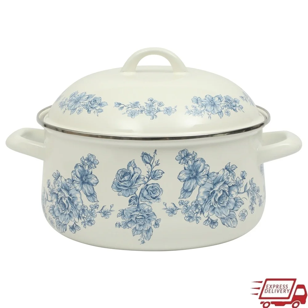 

Enamel-on-Steel 5 Quart Dutch Oven Versatile Cookware Stews Casseroles Soups Home Kitchen Equipment Vintage Inspired Charm