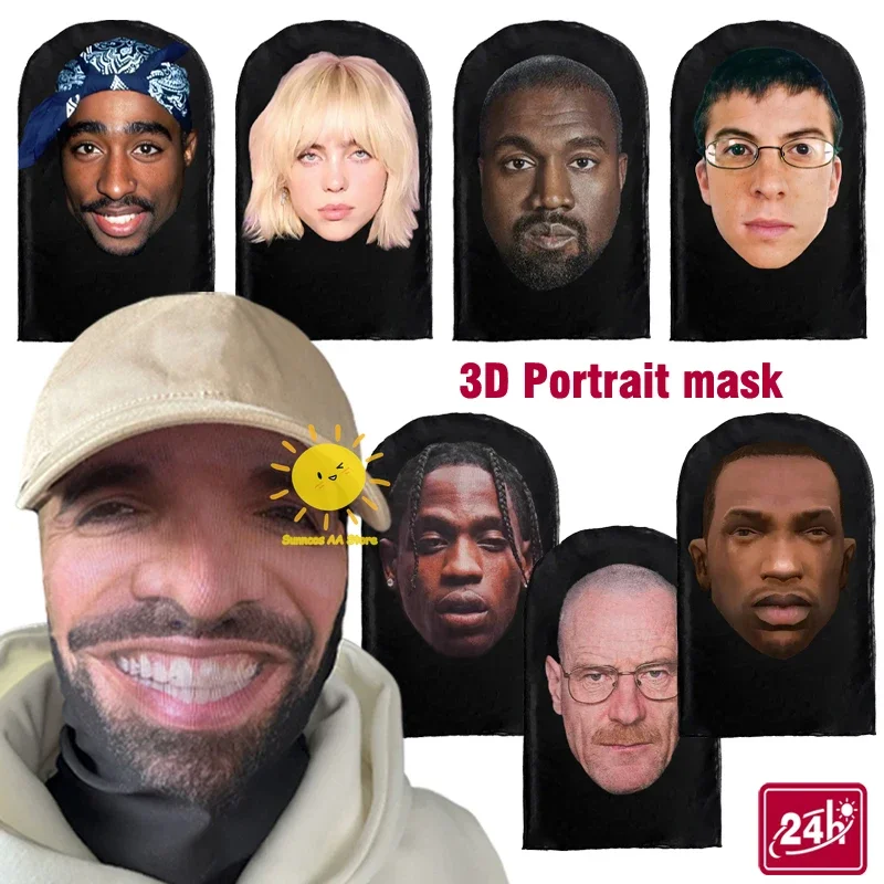 Máscara Kanye de cara completa 2 Pac nueva máscara de malla Visual impresa en 3D simulación personalizada Rap Star Cosplay sombreros para juegos de