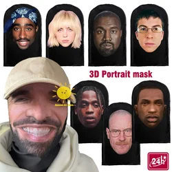 Máscara Kanye de cara completa 2 Pac nueva máscara de malla Visual impresa en 3D simulación personalizada Rap Star Cosplay sombreros para juegos de rol Unisex