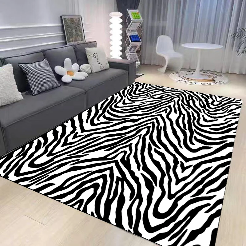 

Gray Beige Abstract Striped Textured Carpet Floor Decorative Zebra Print Carpet