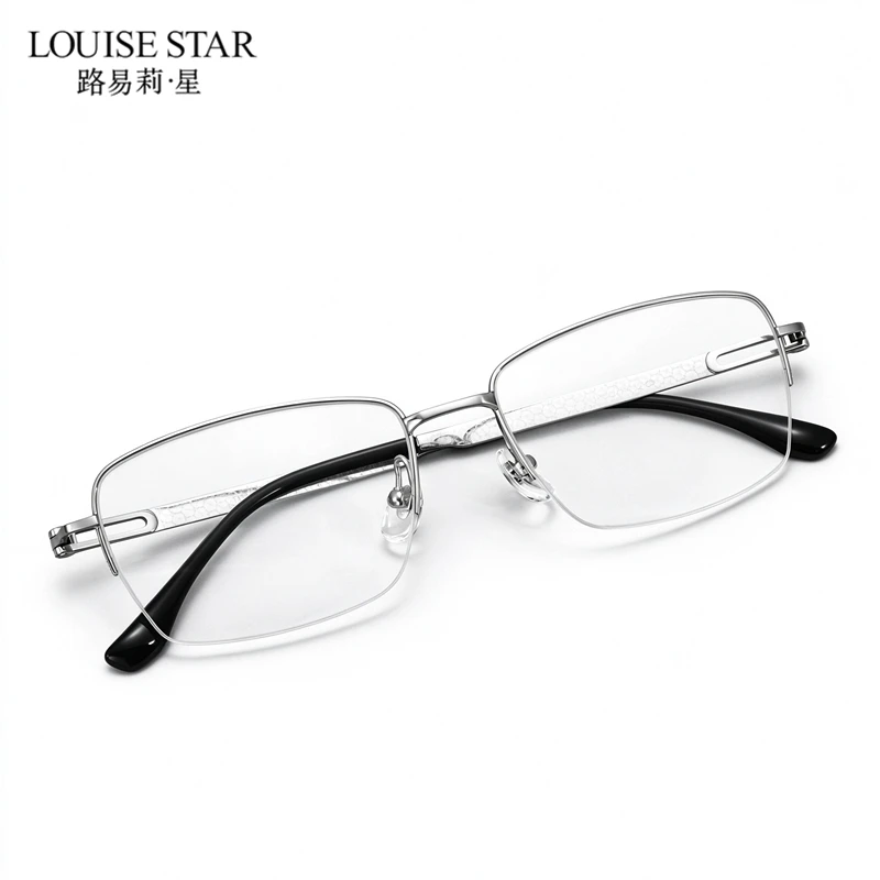 Retro pure titanium frame, nearsighted glasses frame, men's half frame, silver black frame, customizable progressive