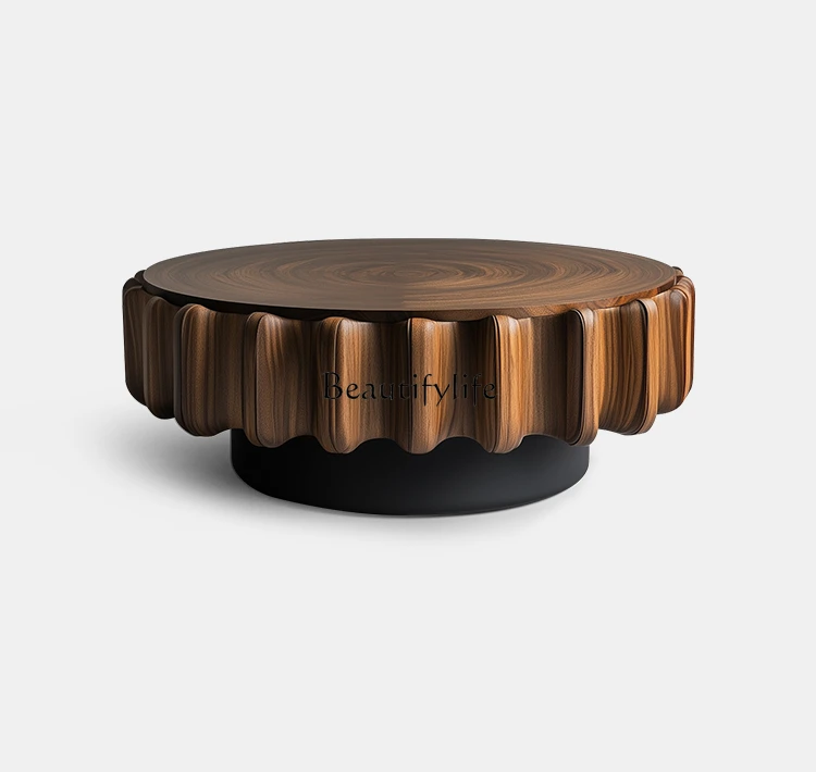 

Italian minimalist round solid wood coffee table high-end artistic creative coffee table