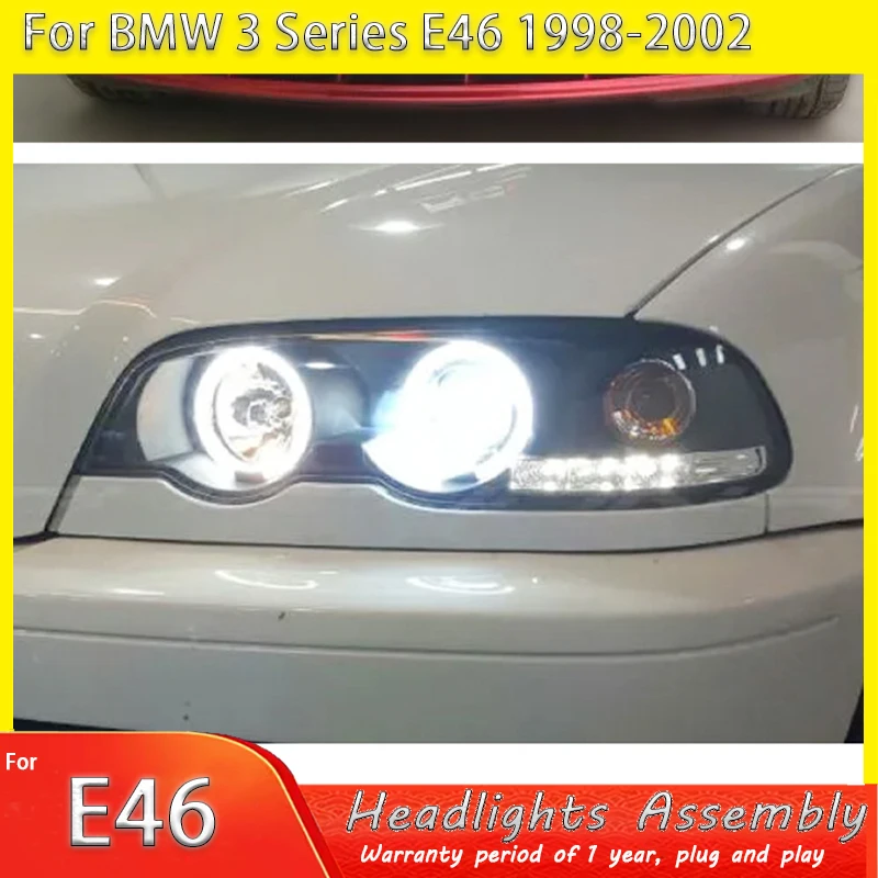 

Светодиодные фары для BMW 3 серии E46 2/4 двери 1998-2005, с DRL, E-mark, комплект фар, сигнальные автоаксессуары, модифицированные лампы