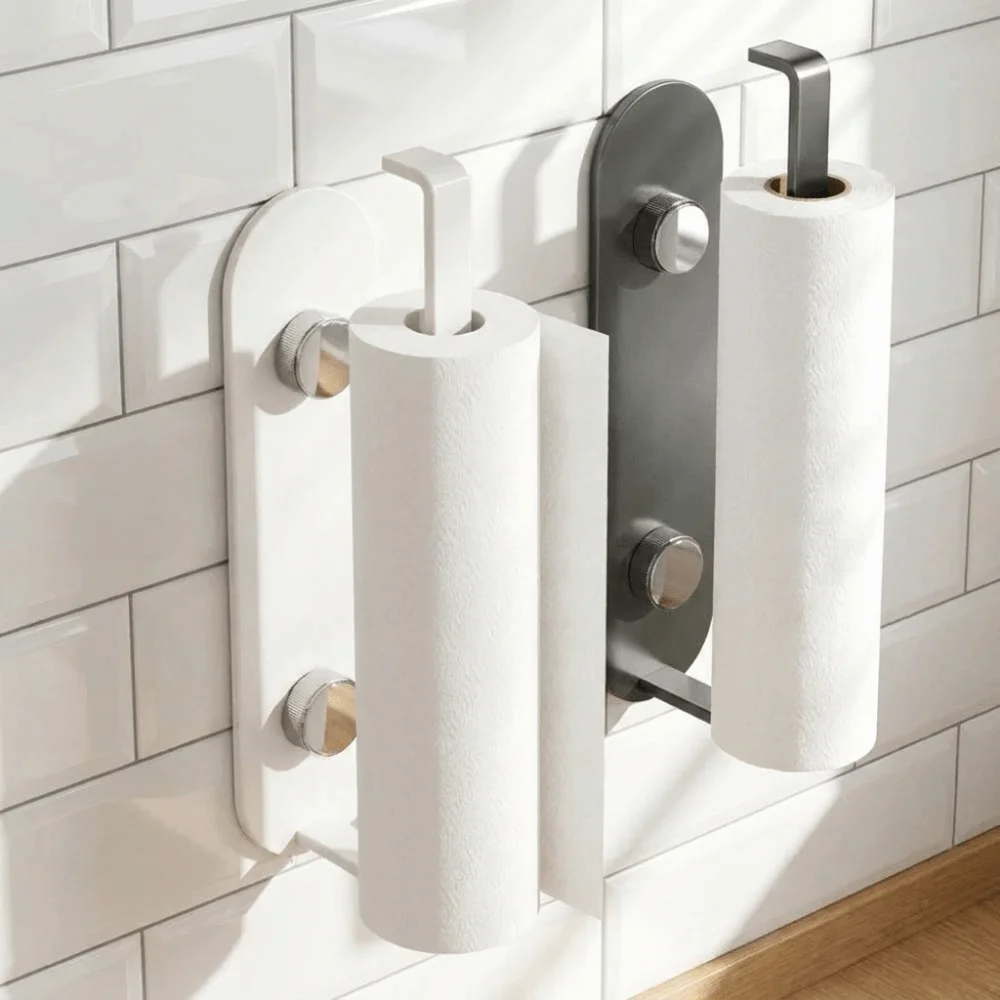 Carbon Steel Suction Cup Tissue Hanger Wall Mounted No-Drill Cling Film Storage Rack Space Saving Plastic Wrap Holder Bathroom